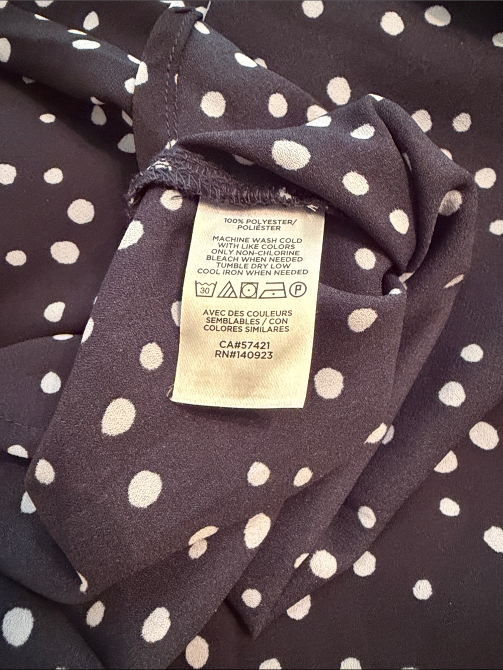 LOFT Navy and White Polka Dot V-Neck Blouse - Picture 4 of 5